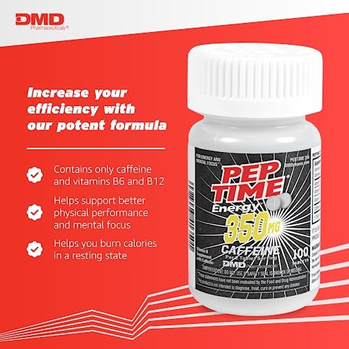PEPTIME Energy Tablets, Vitamin B6 and B12 Caffeine Pills, 350 mg Caffeine per Serving, Physical Performance and Focus Supplement, 100 Count - görsel 5