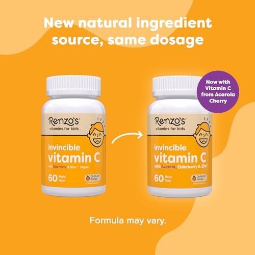 Renzo's Invincible Kids Vitamin C with Elderberry Vitamin C and Zinc, Dissolvable Kids Vitamins for Immune Support, Sugar-Free Melty Tabs, Orange Flavor, 60-Count (1-2 Month Supply) - görsel 2