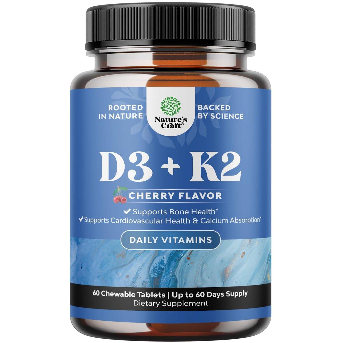 Vitamin D3 with K2 MK7 Supplement - Vitamin D3 2000 IU Tablets and K2 for Immune Support Bone Health Heart Health Joint Support Bone Strength and Mood Boost - VIT Immune System - 60 Count - görsel 1