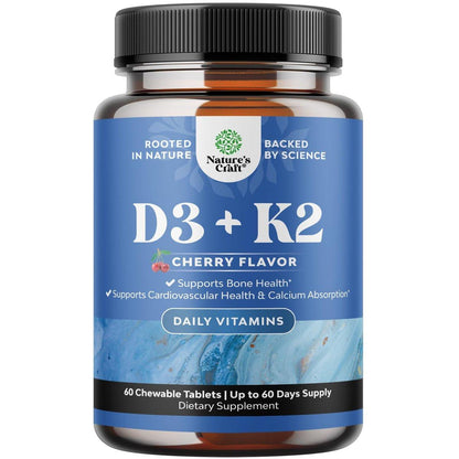 Vitamin D3 with K2 MK7 Supplement - Vitamin D3 2000 IU Tablets and K2 for Immune Support Bone Health Heart Health Joint Support Bone Strength and Mood Boost - VIT Immune System - 60 Count