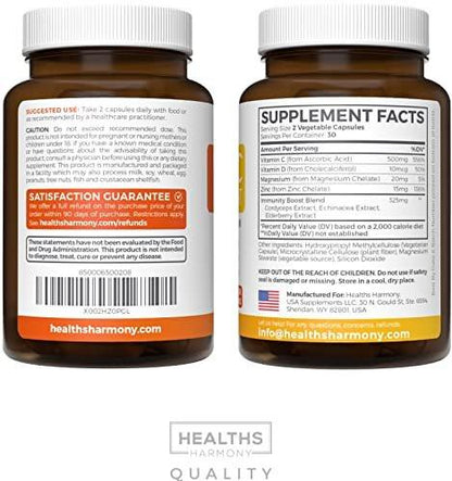 Vitamin C Immune Support Supplement - Immune Boost Blend with Elderberry Vitamin C and Zinc for Daily & Seasonal Support - Magnesium Zinc Vit C & D and Herbal Defense Complex (1 Month Supply)
