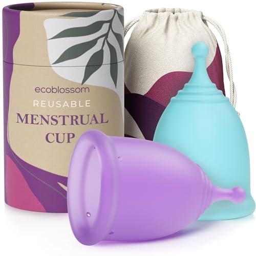 EcoBlossom Reusable Menstrual Cup Set - The Most Reliable Medical Grade Silicone Period Cups - Comfortably use for 12 Hours (2 Large Cups) - görsel 1