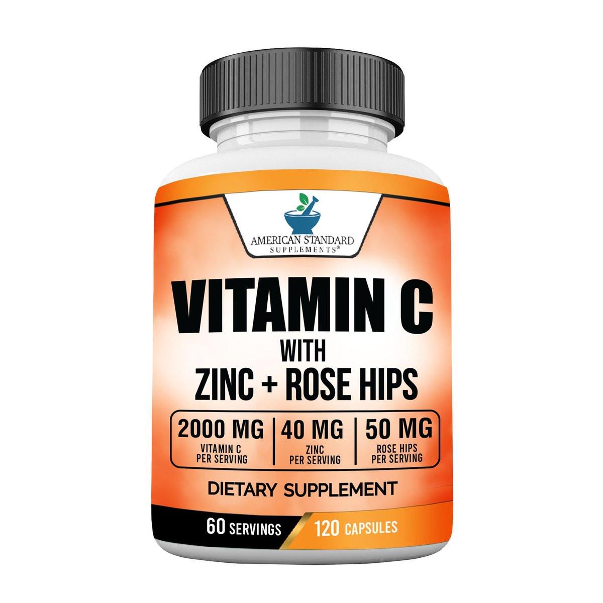 American Standard Supplements Vitamin C 2000mg, Zinc 40mg, and Rose Hips 50mg Per Serving, Vegan, Gluten Free, Non-GMO (120 Count) - görsel 16