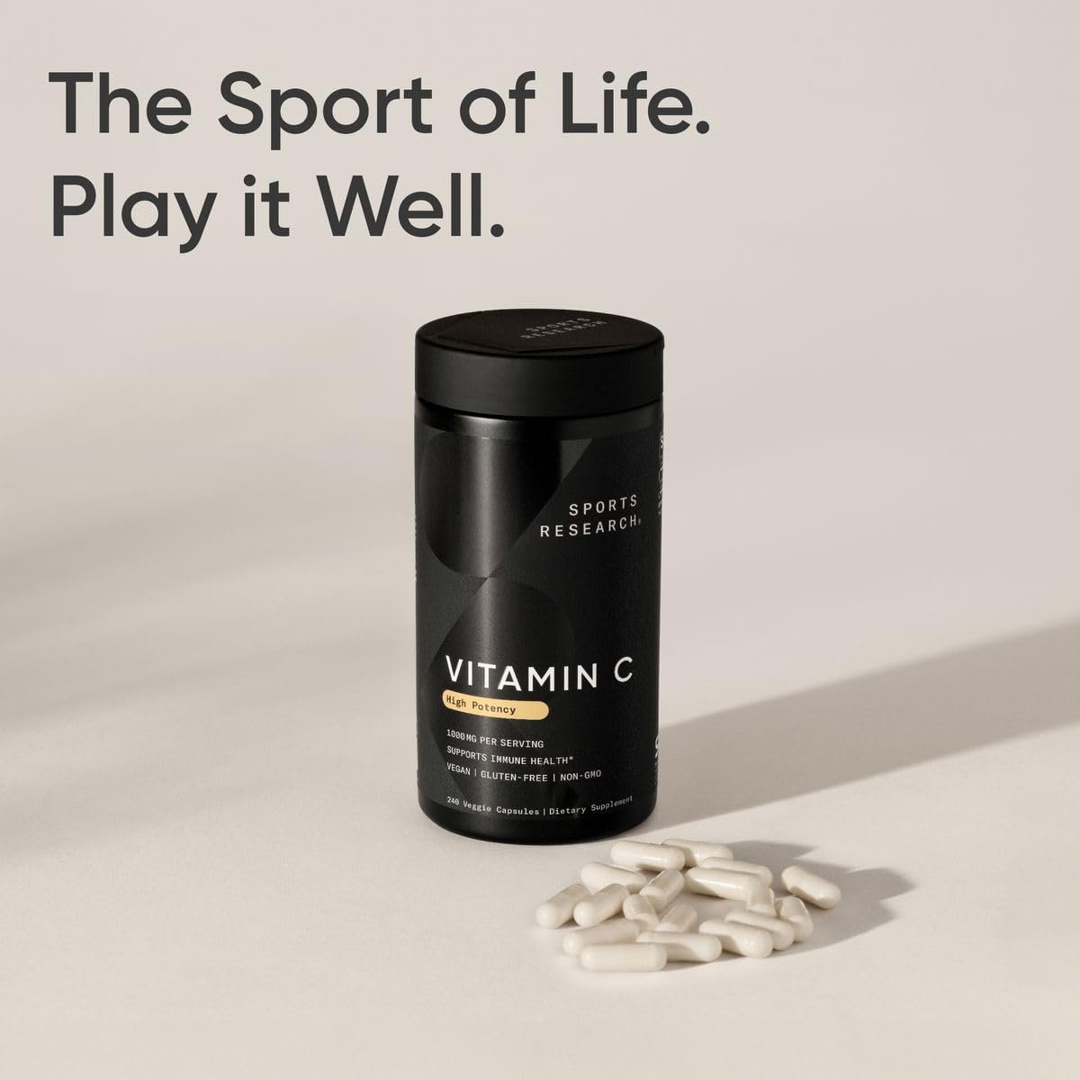 Sports Research High Potency Vitamin C Supplement - Vegan Veggie Capsules for Antioxidant Activity & Immune Support - Non-GMO Verified & Gluten Free - Ascorbic Acid Vitamin C 1000mg, 240 Count - görsel 1