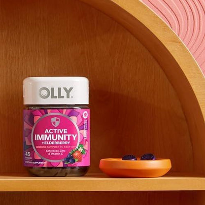 OLLY Active Immunity Gummy, Immune Support Supplement, Elderberry, Zinc, Vitamin C, Berry Flavored, 15 Day Supply - 45 Count
