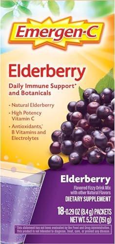 Emergen-C Elderberry Fizzy Drink Mix, Elderberry Immune Support, Natural Flavors, With High Potency Vitamin C, 18 Count