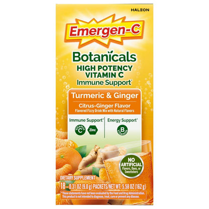 Emergen-C Citrus-Ginger Fizzy Drink Mix, Turmeric and Ginger, Immune Support, Natural Flavors with High Potency Vitamin C, 18 Count