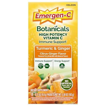 Emergen-C Citrus-Ginger Fizzy Drink Mix, Turmeric and Ginger, Immune Support, Natural Flavors with High Potency Vitamin C, 18 Count