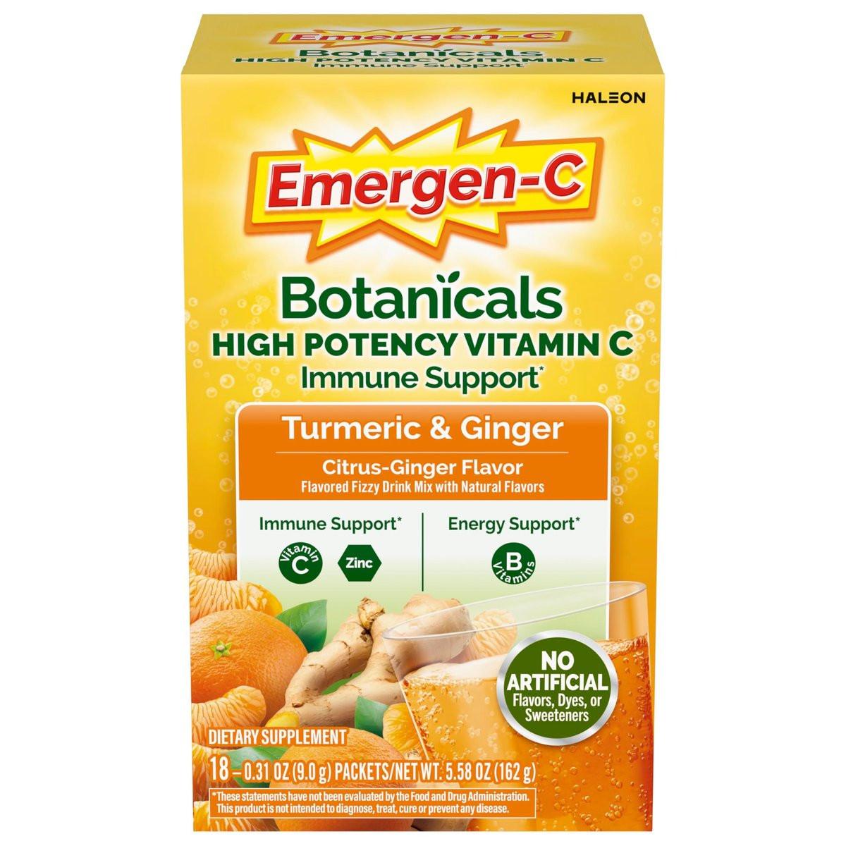 Emergen-C Citrus-Ginger Fizzy Drink Mix, Turmeric and Ginger, Immune Support, Natural Flavors with High Potency Vitamin C, 18 Count - görsel 1