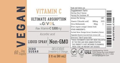 GIVOL Vitamin Spray: Daily Absorption Liquid Extract with Lemon, Orange, Strawberry, 2oz (60ml) 60 Day Supply