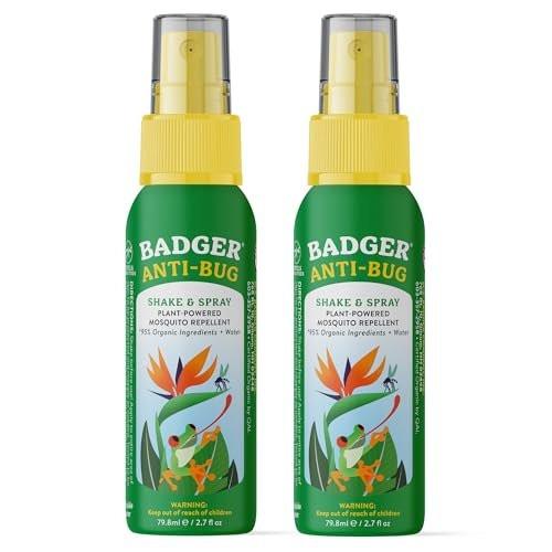 Badger Bug Spray, 3-Hour DEET-Free Mosquito Repellent, Family Friendly, Citronella & Organic Essential Oils, Natural & Vegan Insect Repellent Spray for Travel, 2.7 fl oz Aluminum Bottle, 2-Pack - görsel 1