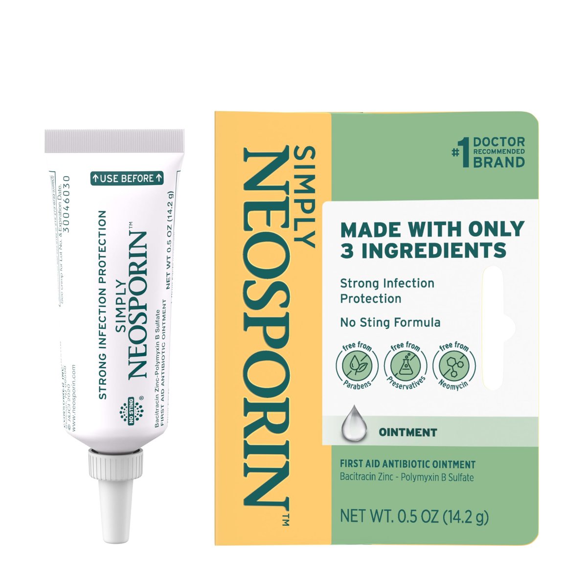 Neosporin Simply Formula 3-Ingredient First Aid Antibiotic Ointment and Wound Care Treatment with Bacitracin Zinc and Polymyxin B Sulfate, Preservative-, Paraben- and Neomycin-Free, 0.5 oz - görsel 4