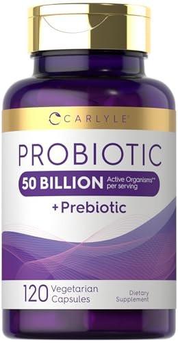 Carlyle Probiotics with Prebiotics | 120 Capsules | 50 Billion Active Organisms | Non-GMO & Gluten Free Supplement