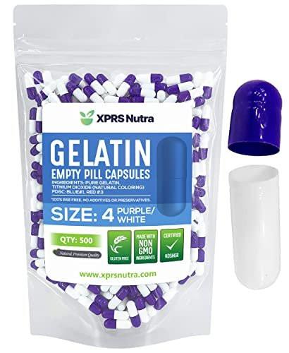 XPRS Nutra Size 4 Empty Capsules - 500 Count Small Empty Gelatin Capsules - Pills DIY Capsule Filling - Fillable Pure Bovine Pill Gel Caps for Do-It-Yourself Supplements (Purple/White) - görsel 2