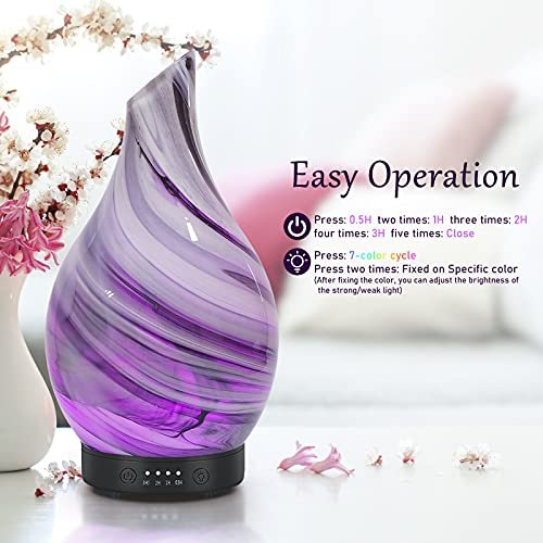 Aromatherapy Essential Oil Diffuser for Home - Art Glass Diffuser for Essential Oils with Waterless Auto Shut-Off, 4 Timer, 7 Colors LED Night Light for Home Office Decor Gifts for Women - görsel 15
