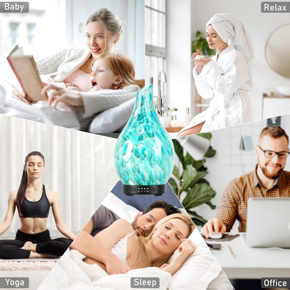 Essential Oil Diffuser 120ml Ultrasonic Aromatherapy Diffuser with Handmade Glass BPA Free, Auto Shut-Off 4 Timer Setting 7 Colors Changed LED for Home Yoga Office (Cobblestone)