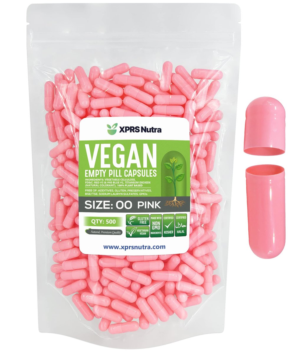 XPRS Nutra Size 00 Empty Capsules - 500 Count Empty Vegan Capsules - Vegetarian Empty Pills - DIY Vegetable Capsule Filling- Veggie Pill Caps (Pink) - görsel 1