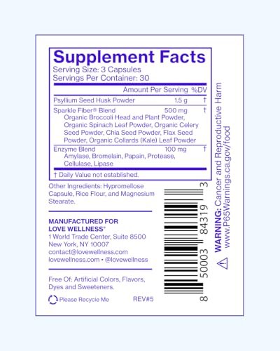 Love Wellness Sparkle Fiber | Fiber – Fiber-Rich Formula: Contains psyllium husk powder, a well-known soluble – Image 1