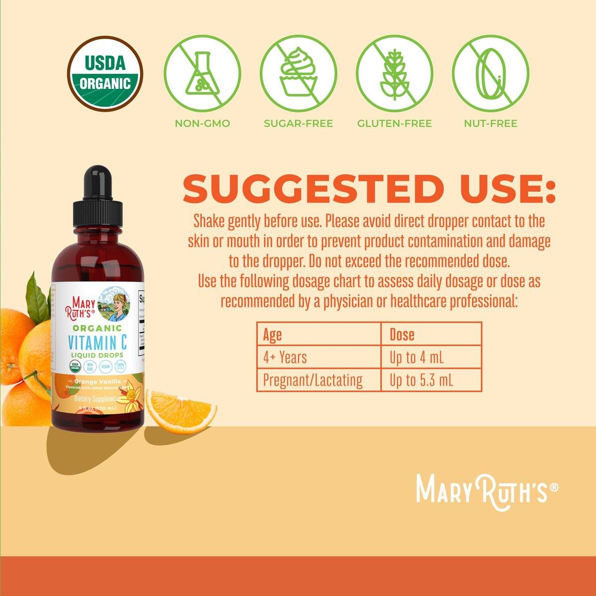 MARYRUTH'S Organic Vitamin C Supplement | Liquid Vitamin C Liquid Drops for Adults & Kids | Immune Support Supplement for Overall Health | Vegan | Non-GMO | Gluten Free | 4 Fl Oz - görsel 5