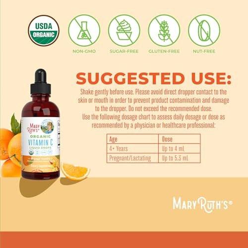 MARYRUTH'S Organic Vitamin C Supplement | Liquid Vitamin C Liquid Drops for Adults & Kids | Immune Support Supplement for Overall Health | Vegan | Non-GMO | Gluten Free | 4 Fl Oz - görsel 6