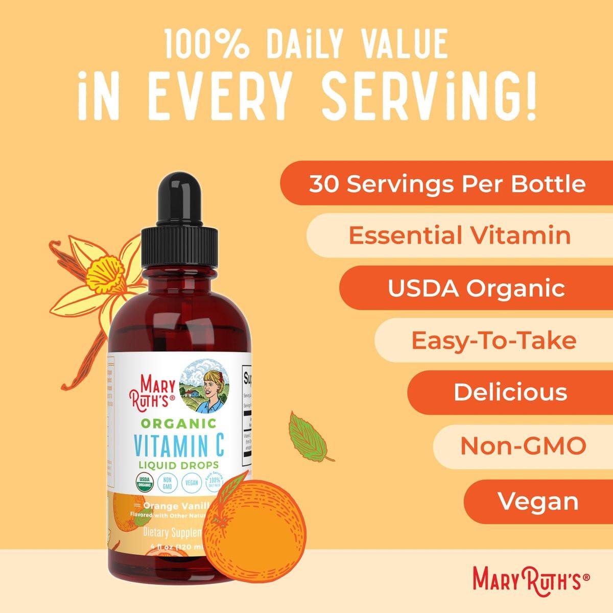 MARYRUTH'S Organic Vitamin C Supplement | Liquid Vitamin C Liquid Drops for Adults & Kids | Immune Support Supplement for Overall Health | Vegan | Non-GMO | Gluten Free | 4 Fl Oz - görsel 13
