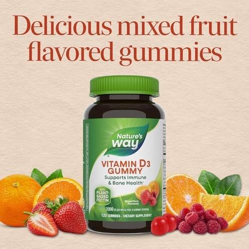 Nature's Way Vitamin D3 Gummies, Supports Immune Function and Bone Health*, 2000 IU (50 mcg) per 2-Gummy Serving, Mixed Fruit Flavored, Gluten Free, Plant-Based Pectin, Vegetarian, 120 Count - görsel 12