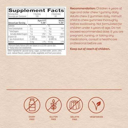 Nature's Way Vitamin D3 Gummies, Supports Immune Function and Bone Health*, 2000 IU (50 mcg) per 2-Gummy Serving, Mixed Fruit Flavored, Gluten Free, Plant-Based Pectin, Vegetarian, 120 Count - görsel 14