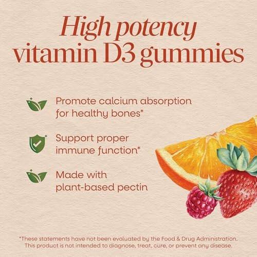 Nature's Way Vitamin D3 Gummies, Supports Immune Function and Bone Health*, 2000 IU (50 mcg) per 2-Gummy Serving, Mixed Fruit Flavored, Gluten Free, Plant-Based Pectin, Vegetarian, 120 Count - görsel 6