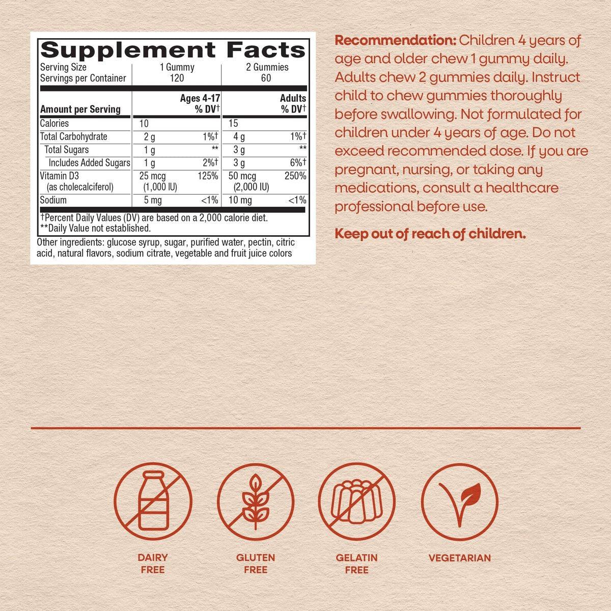 Nature's Way Vitamin D3 Gummies, Supports Immune Function and Bone Health*, 2000 IU (50 mcg) per 2-Gummy Serving, Mixed Fruit Flavored, Gluten Free, Plant-Based Pectin, Vegetarian, 120 Count - görsel 13