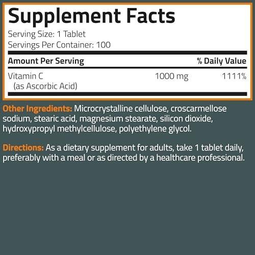 Bronson Vitamin C 1000mg Extra Strength, Supports a Healthy Immune System, High Potency, Non-GMO, 250 Vegetarian Tablets - görsel 8
