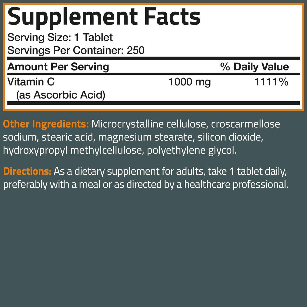 Bronson Vitamin C 1000mg Extra Strength, Supports a Healthy Immune System, High Potency, Non-GMO, 250 Vegetarian Tablets - görsel 3