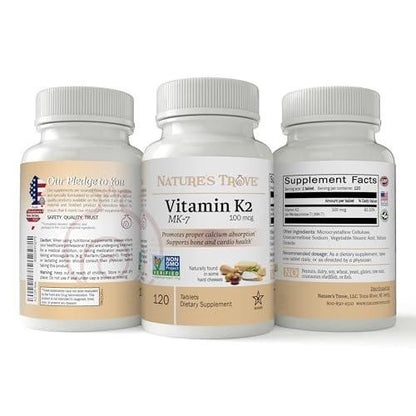 Nature's Trove Vitamin K2 MK7 Supplement, 100mcg, 120 Count, Vegan