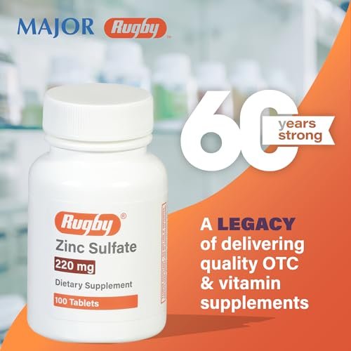 Rugby Zinc Sulfate 220 mg Tablets - Made with Zinc Sulfate Heptahydrate - Dietary Supplement - 100 Count (1 Pack) - görsel 1