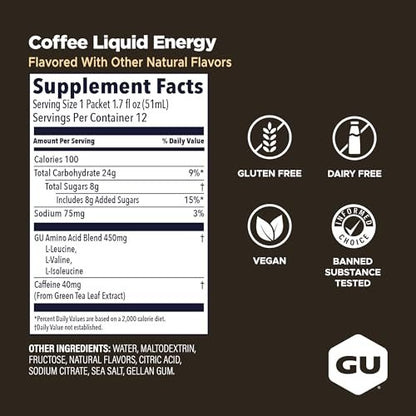 GU Energy Liquid Energy Coffee - 12 Count | Portable Energy Gel