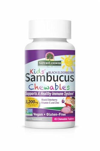 Nature's Answer Kids Sambucus Chewables 3200 mg, 45 Tablets - Black Elderberry with Vitamin C and Zinc - Great Tasting Immune System Support - Vegan, Gluten Free - görsel 10