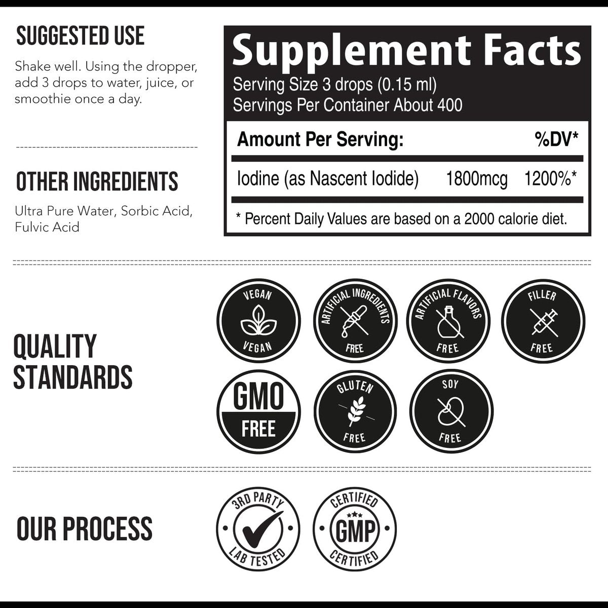 Nascent Iodine Supplement 400 Servings, Glass Bottle, Vegan, 1800 mcg - 600 mcg per Drop - Pure, Clear Color - Supports Thyroid Health, Energy, Immunity & Metabolism (2 oz.) - görsel 1