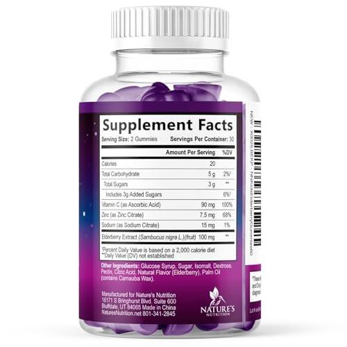 Kids Immune Support Elderberry Gummies - Daily Children's Vitamins C, Zinc & Kids Support Gummy - Nature's Sambucus Elderberry Supplement, Vegan, Gluten-Free, Tasty Berry Flavor - 120 Gummies - görsel 6