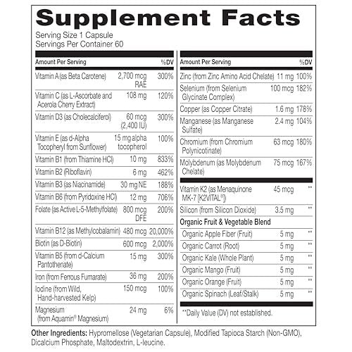 NATURELO Bariatric Multivitamin - One Daily with Iron - Supplement for Post Gastric Bypass Surgery Patients - Natural Whole Food Nutrition - 60 Veggie Capsules - görsel 5