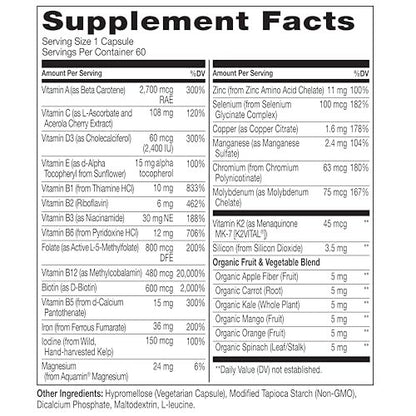 NATURELO Bariatric Multivitamin - One Daily with Iron - Supplement for Post Gastric Bypass Surgery Patients - Natural Whole Food Nutrition - 60 Veggie Capsules