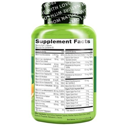 NATURELO Bariatric Multivitamin - One Daily with Iron - Supplement for Post Gastric Bypass Surgery Patients - Natural Whole Food Nutrition - 60 Veggie Capsules - görsel 11