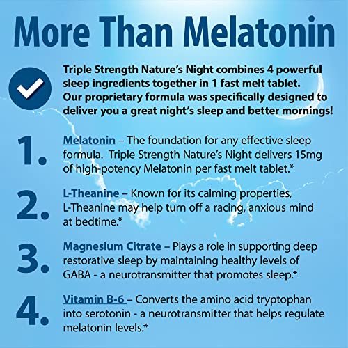 Zero Brands Nature's Night Triple Strength Quick Dissolve Melatonin 15mg with Supportive Blend | Natural Orange Flavor | 90 Count | Sugar Free, Vegan, Non-GMO, Drug Free - görsel 4