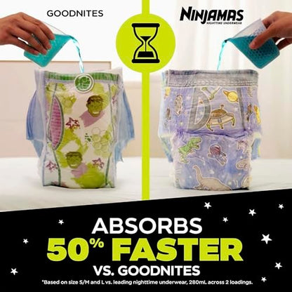 Ninjamas Girls Bedwetting Nighttime Underwear, Size L (64-95+ lbs), 34 Count, Overnight Protection, Ultra Absorbent, Hypoallergenic