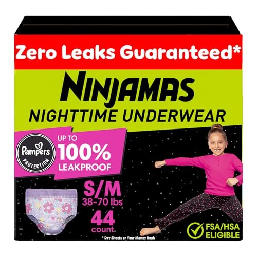 Ninjamas Girls Bedwetting Nighttime Underwear, Size S/M (38-70 lbs), 44 Count, Overnight Protection, Ultra Absorbent, Hypoallergenic - görsel 2