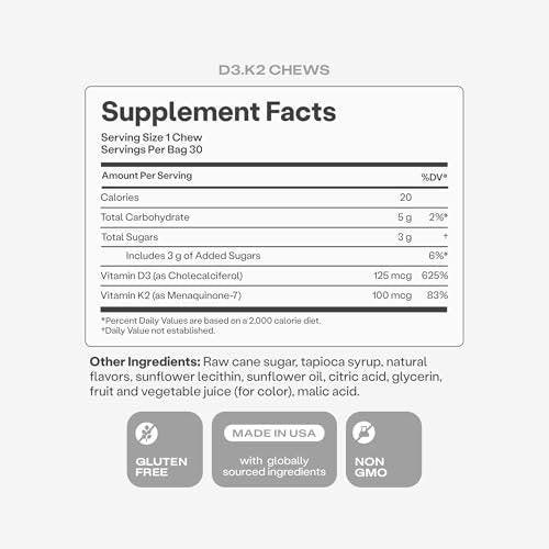 Humann Vitamin D3 + K2 Chews - High Potency Vitamin D 5000iu (125mcg) Helps Support Healthy Mood, Immunity, Cardiovascular, Respiratory Health & Bone Health, Mixed Berry Flavor, 30 Count - görsel 14