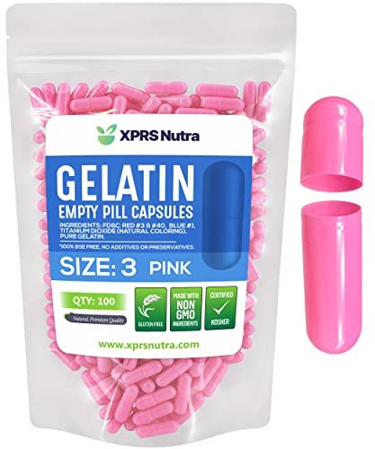 XPRS Nutra Size 3 Empty Capsules - 100 Count Empty Gelatin Capsules - Pills DIY Capsule Filling - Pure Bovine Pill Gel Caps Fillable for Do-It-Yourself Vitamins and Supplements (Pink) - görsel 2