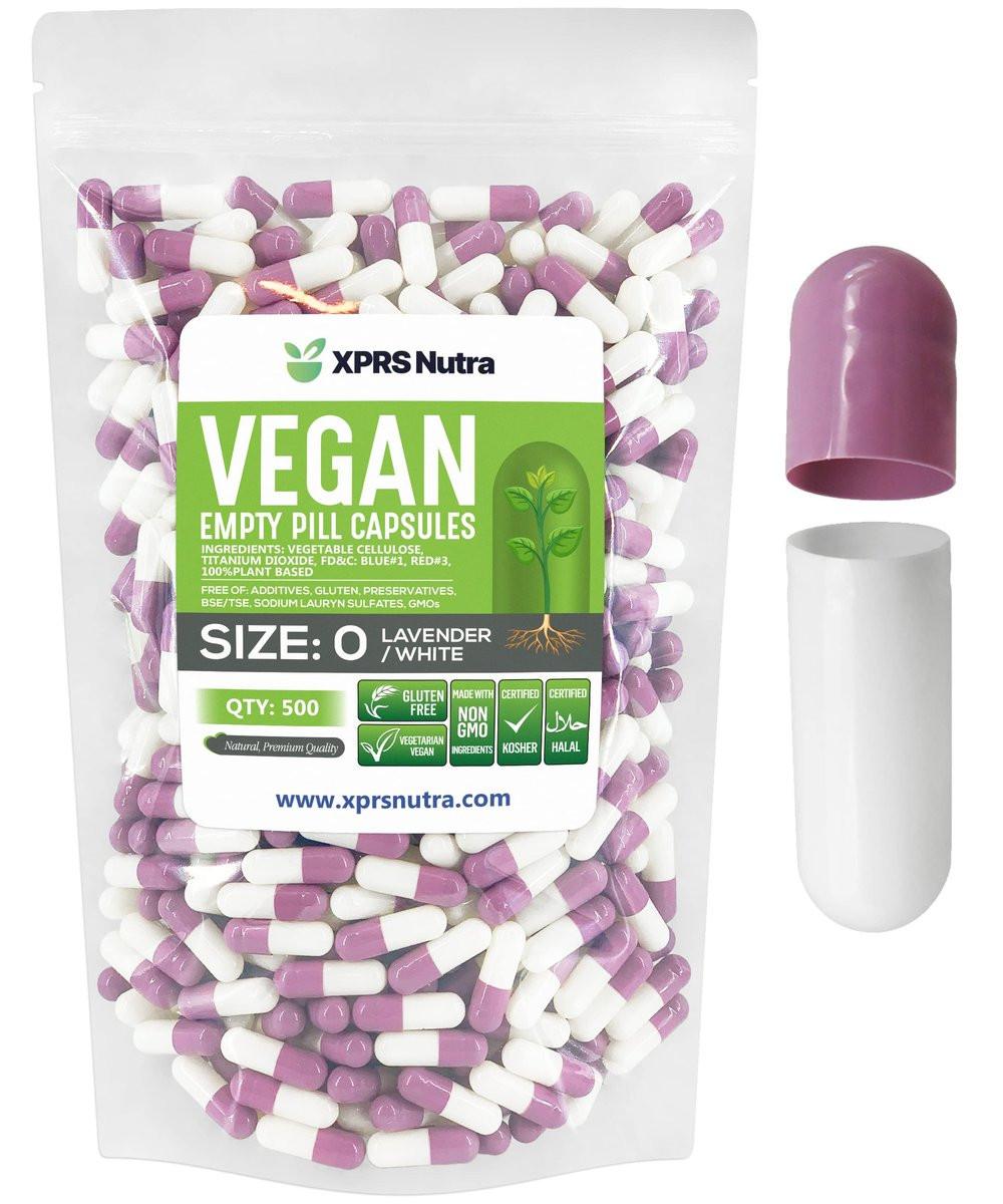 XPRS Nutra Size 0 Empty Capsules - 500 Count Empty Vegan Capsules - Vegetarian Pills - DIY Vegetable Filling - Veggie Pill Caps for Do-It-Yourself Supplements (Lavender/White) - görsel 1