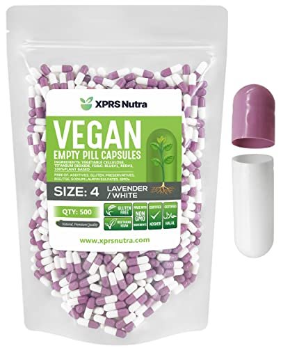 XPRS Nutra Size 4 Empty Capsules - 500 Count Small Empty Vegan Capsules - Vegetarian Pills - DIY Vegetable Capsule Filling - Fillable Do-It-Yourself Veggie Caps for Supplements (Lavender/White) - görsel 2