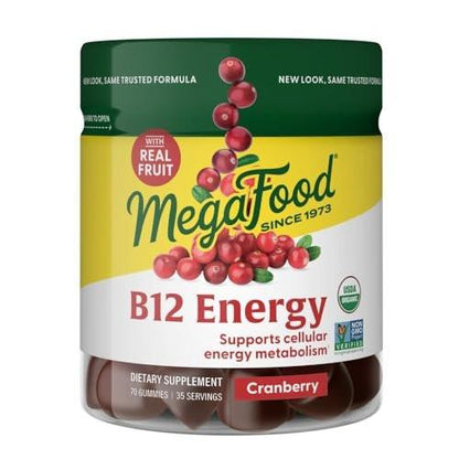 MegaFood Vitamin B12 Energy Gummies - Vegan - With Methyl B12 Vitamins to Support Cellular Energy Production - Cranberry - Daily Vitamin B12 Supplement - USDA Organic - 70 Gummies, 35 Servings