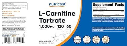 Nutricost L-Carnitine Tartrate 1000mg, 120 Capsules - 500mg Per Capsule (60 Servings)