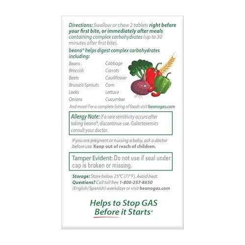 Beano Digestive Enzyme, Preventive Gas Relief for Adults, Helps Prevent Gas & Bloating, 180 Tablets - görsel 1